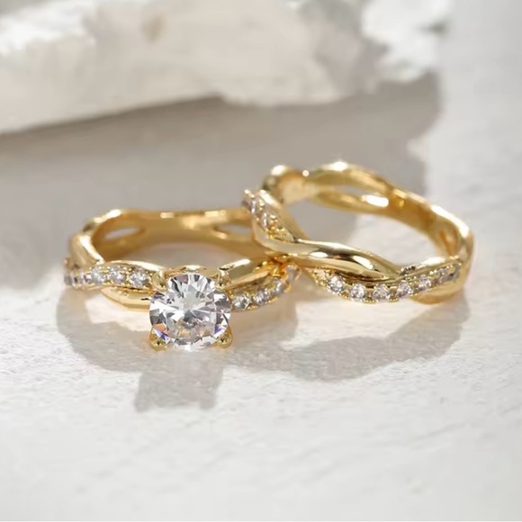 Engagement Ring Set New Gold 2PC Bridal Ring Set Wedding Ring Size 6,  7, 8 - Picture 1 of 5